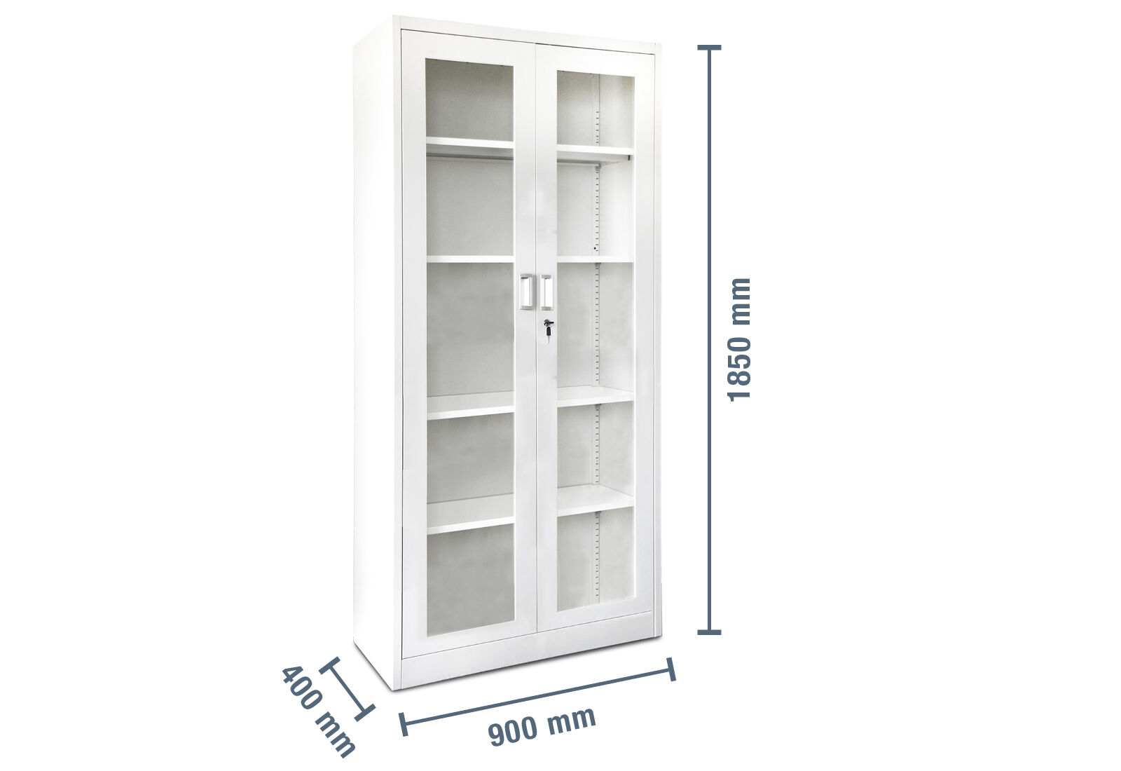 Steel cabinet with glass clearance doors