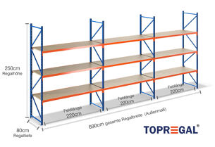 4,6 m storage rack LR2000 / 80 cm deep / 2 m high / 4 levels / rack layer  wood