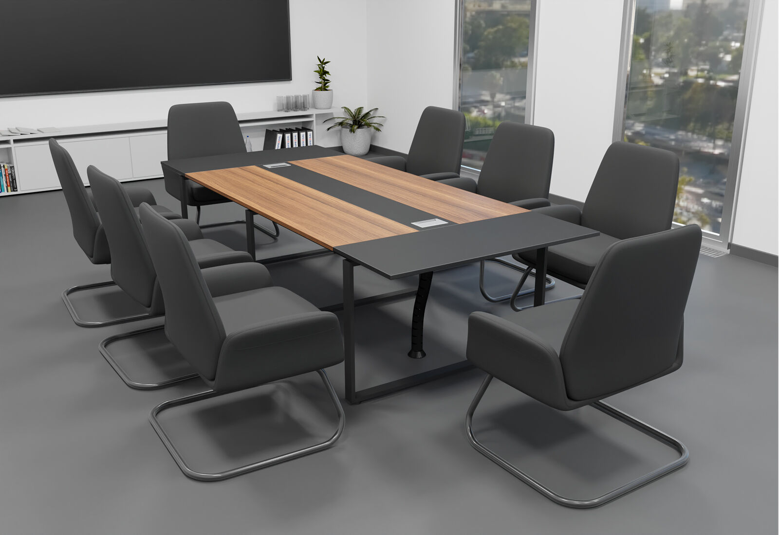 Conference table set ANJA280 in grey-walnut brown + 8 MARIE chairs