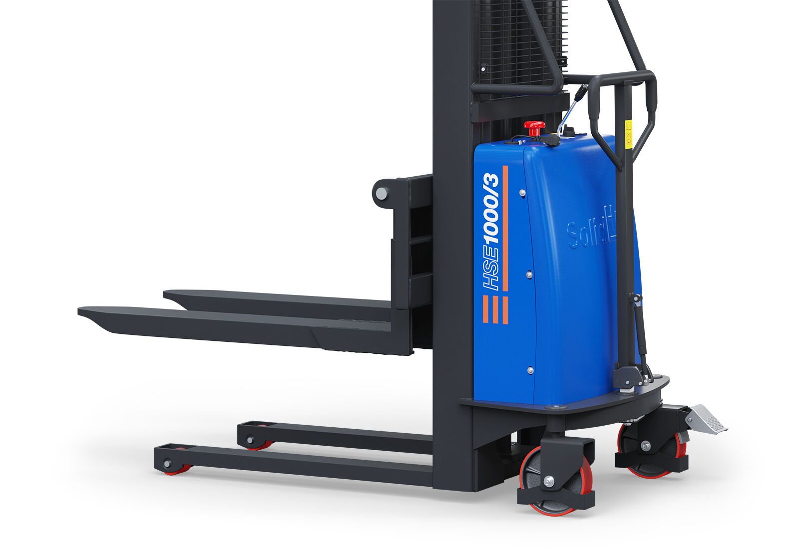 Semi-electric stacker HSE1000/3, lifting height 85 - 3.000 mm, WLL 1.000  kg, SolidHub