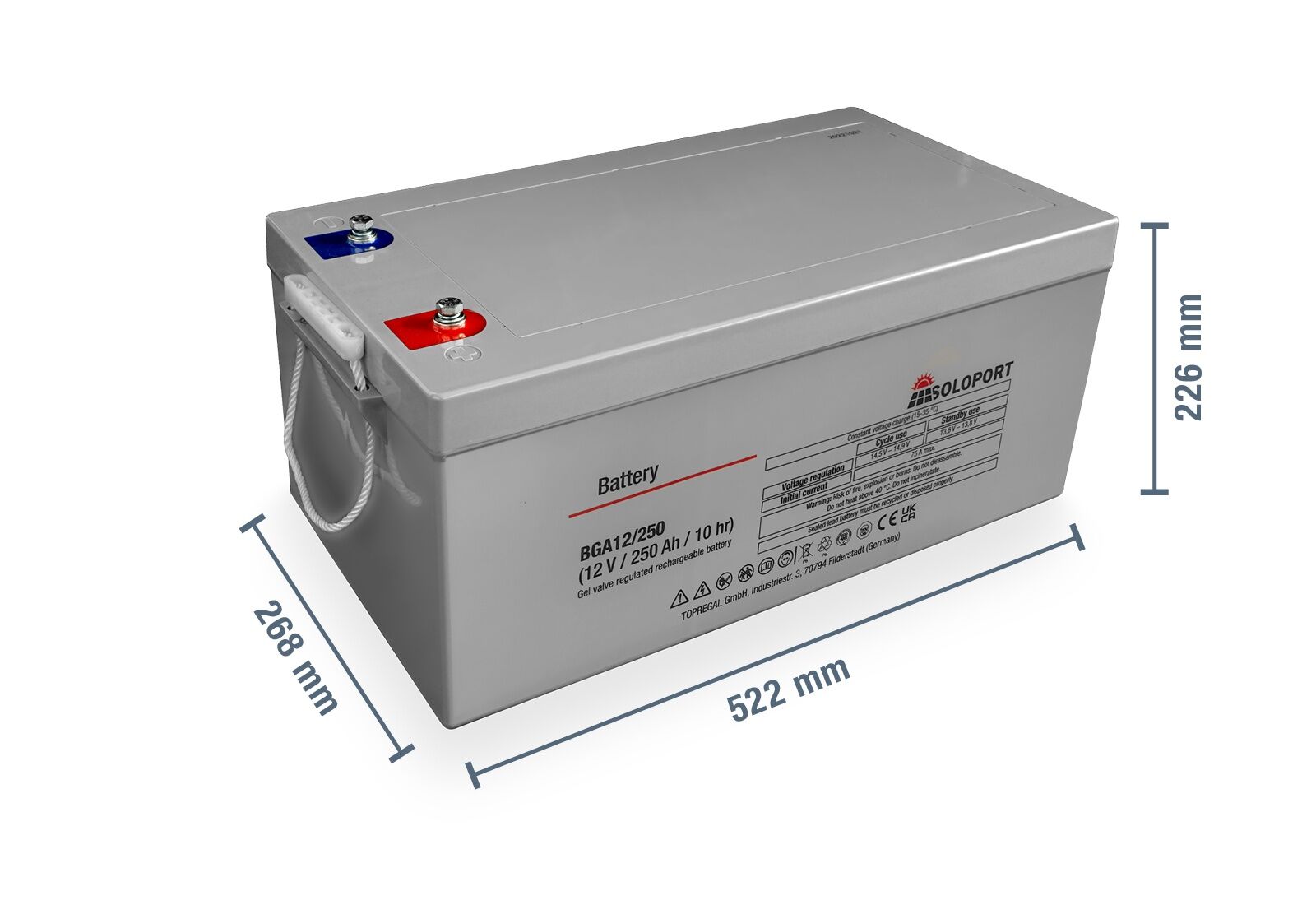 1 x Blei-Gel Batterie BGA12/250, 12 V, 250 Ah, SoloPort