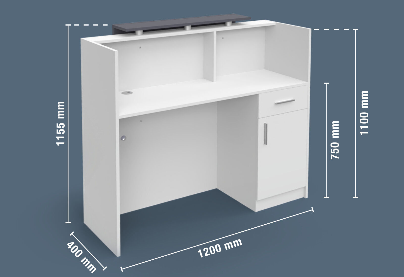 VERA120 reception counter B goods white grey with LED lighting
